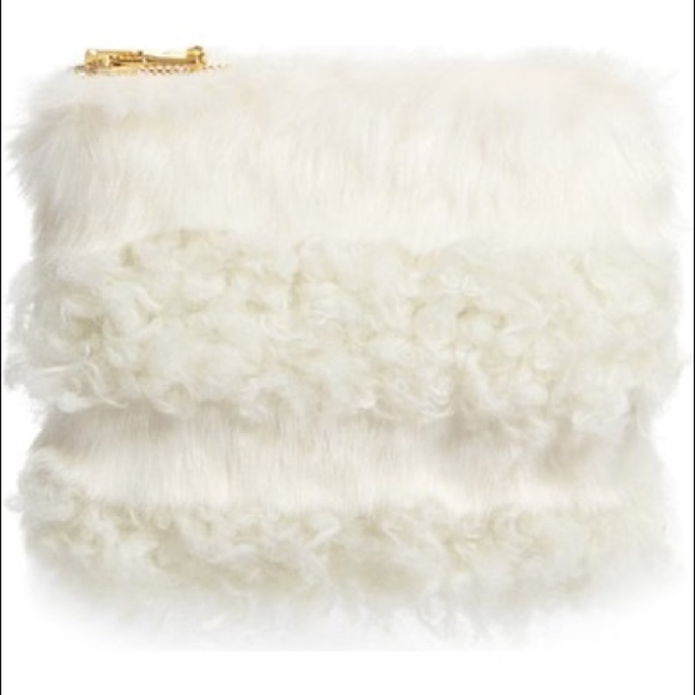 [Shrimps] White Jenny Faux Shearling Clutch